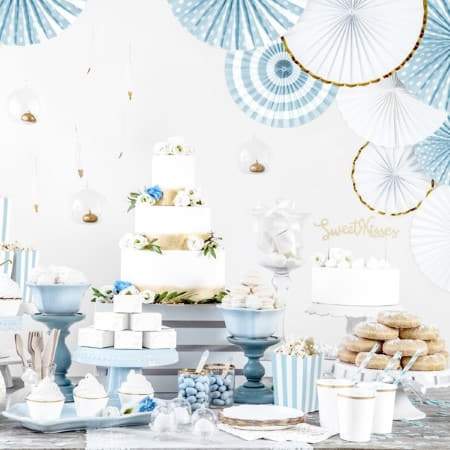 Light Cornflower Blue Paper Fans I Baby Shower Party Decorations I UK