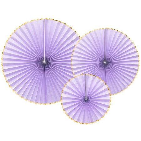 Lilac and Gold Rosette Fans I Paper Fan Decorations I My Dream Party Shop UK