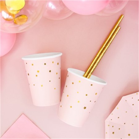 Pastel Pink Cups with Gold Stars I Pretty Pink Tableware I My Dream Party Shop