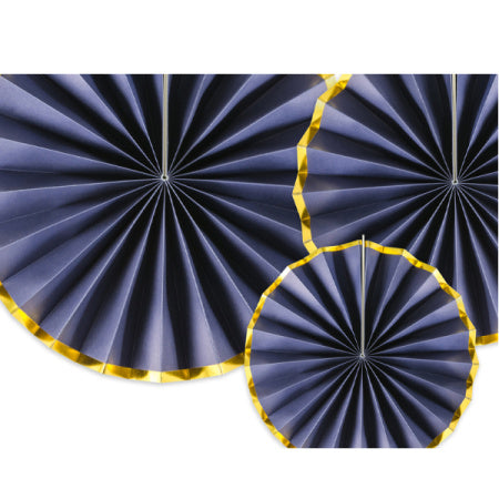 Close Up of Navy and Gold Rosette Fans I Navy and Gold Decorations I UK