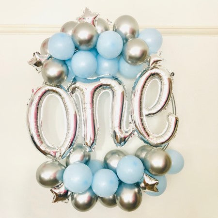 Chrome Silver and Pastel Blue Balloon Hoop Kit I First Birthday Balloons I My Dream Party Shop