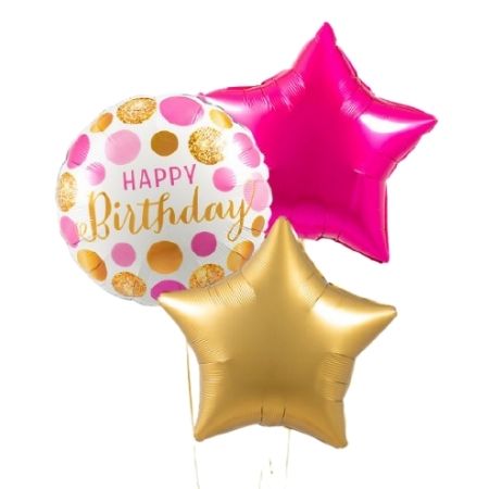 Hot Pink and Gold Happy Birthday Balloon Bouquet I Helium Balloons