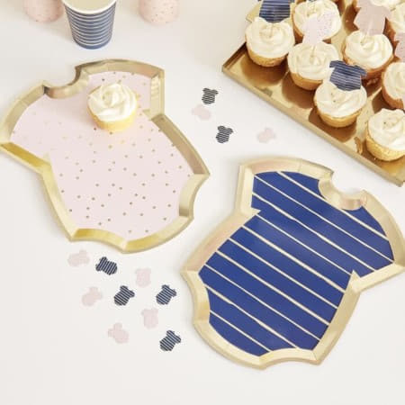 Navy and Pink Babygrow Gender Reveal Plates I Gender Reveal Party I My Dream Party Shop UK