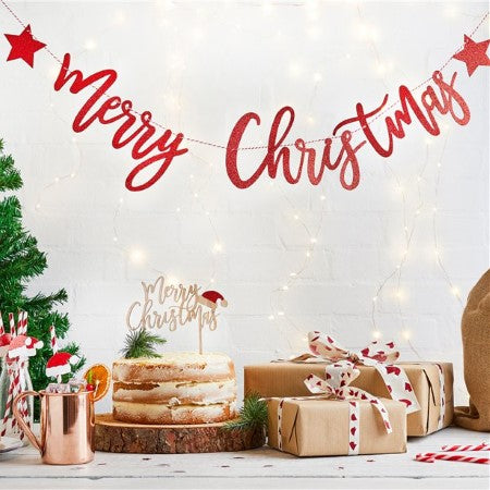 Merry Christmas Red Glitter Bunting I Christmas Party Decorations I My Dream Party Shop