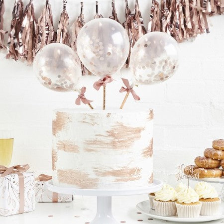 Rose Gold Mini Confetti Balloon Wands I Rose Gold Cake Toppers I My Dream Party Shop