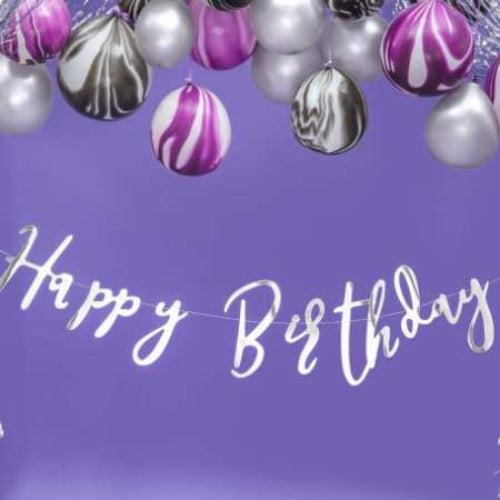 Silver Happy Birthday Garland I Modern Silver Party Supplies I UK