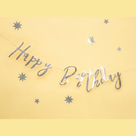 Silver Happy Birthday Garland I Modern Silver Party Decorations I UK