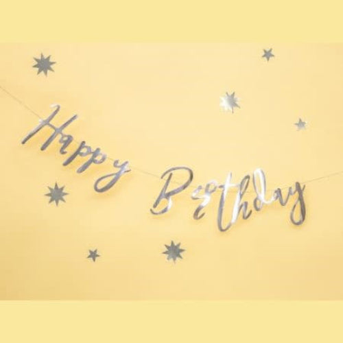 Silver Happy Birthday Garland I Modern Silver Party Decorations I UK