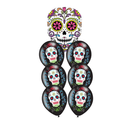 White Sugar Skull and Day of the Dead Latex Helium Balloons for Collection I My Dream Party Shop