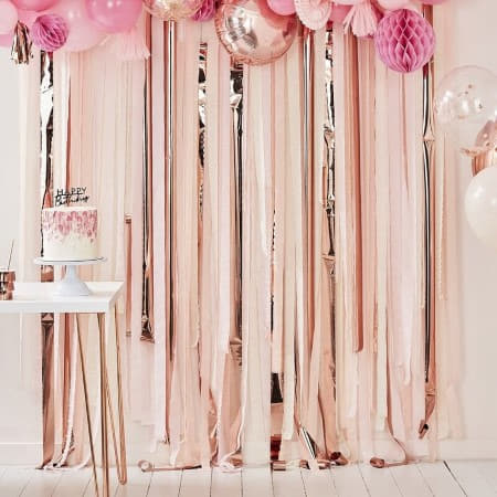 Blush Pink and Rose Gold Streamer Backdrop Kit I Modern Party Decorations I My Dream Party Shop UK