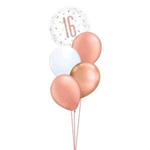 16 Rose Gold Helium 5 Balloon Bouquet I 16th Helium Balloons Collection Ruislip My Dream Party Shop