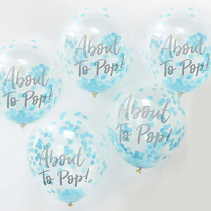About to Pop Blue Confetti Balloons 5 Pack I Blue Baby Shower Decorations I My Dream Party Shop UK