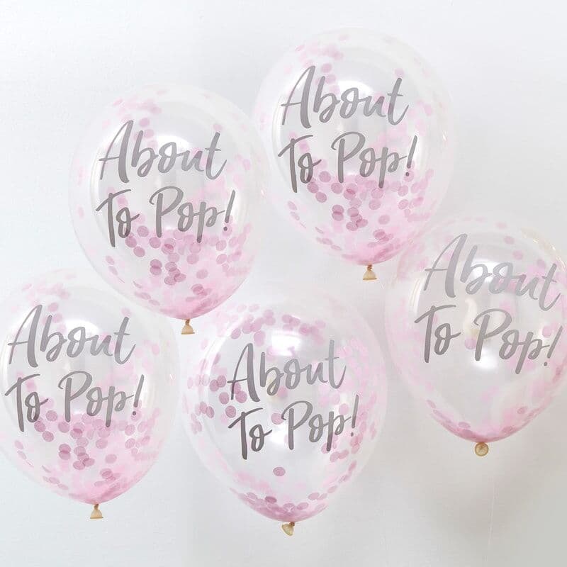 About to Pop Pink Confetti Balloons I Baby Shower Decorations I My Dream Party Shop UK