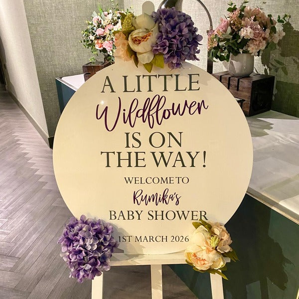 Wild Flower Baby Shower Welcome Sign and Easel I Baby Shower Balloons Ruislip I My Dream Party Shop