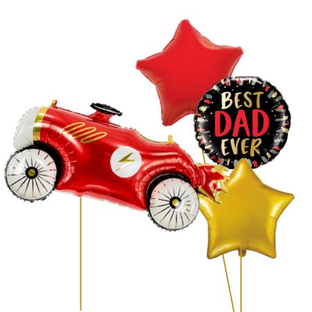 Best Dad Ever Retro Red Car Father&#39;s Day Helium Bouquet I My Dream Party Shop Ruislip