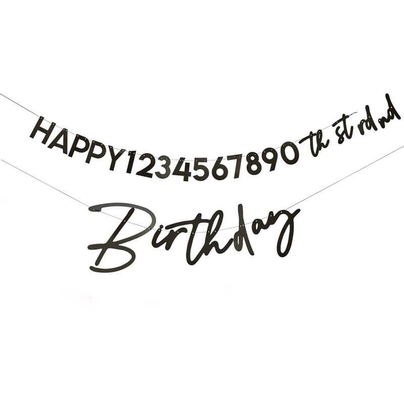 Customisable Black Happy Birthday Garland I Milestone Birthday Party Supplies I My Dream Party Shop UK