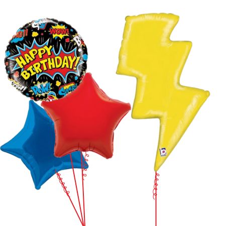 Black Superhero Trio and Lightenig Bolt Helium Balloon Set I My Dream Party Shop Ruislip