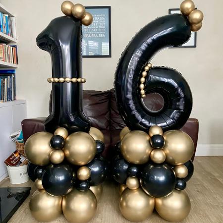 Black and Gold 16th Birthday Number Columns for Collection Ruislip I My Dream Party Shop