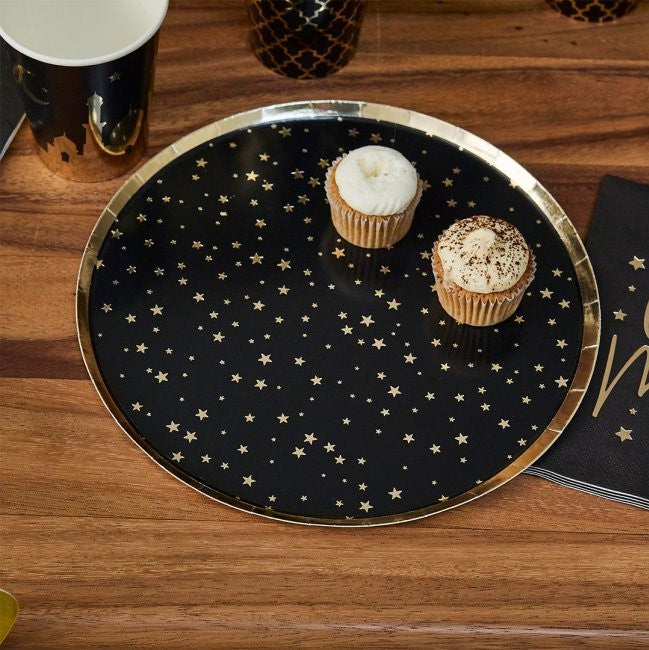 Black and Gold Star Plates 23 cm I Black and Gold Party Decorations I My Dream Party Shop UK