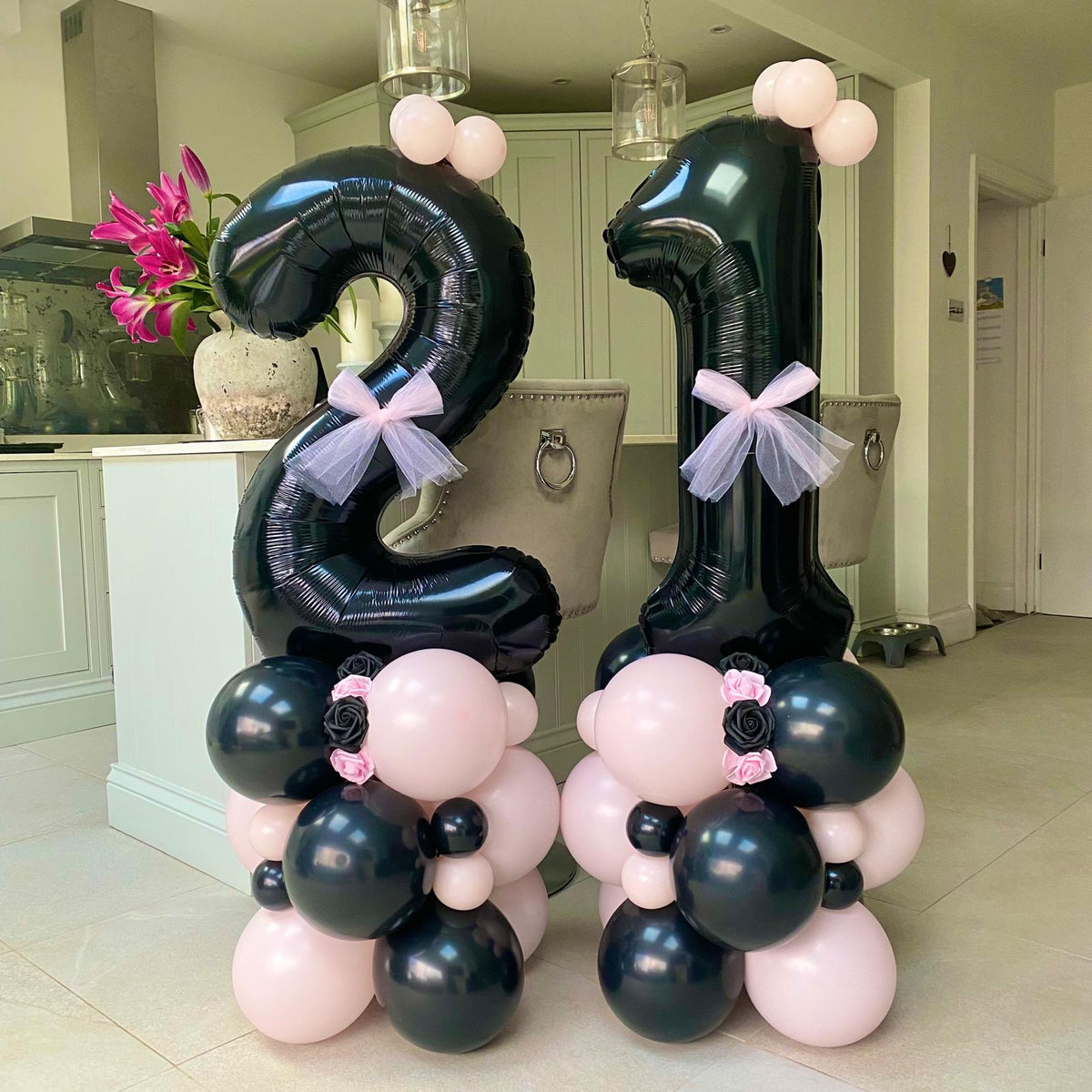 Black and Pink 21st Birthday Balloon Number Columns I My Dream Party Shop Ruislip