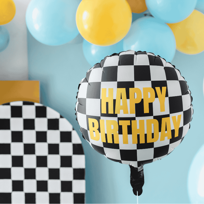 Checkered Flag Happy Birthday Balloon I Boy Racer Party Decorations I My Dream Party Shop UK