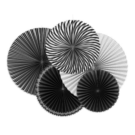 Black and White Rosette Fans 5 Pack I Black and White Decorations I My Dream Party Shop UK