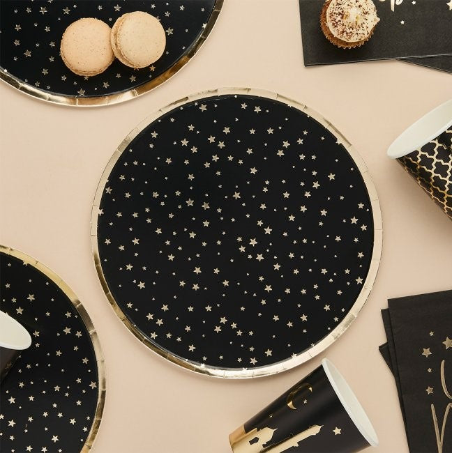 Black and Gold Star Plates Hootyballoo I Black and Gold Party Tableware I My Dream Party Shop UK