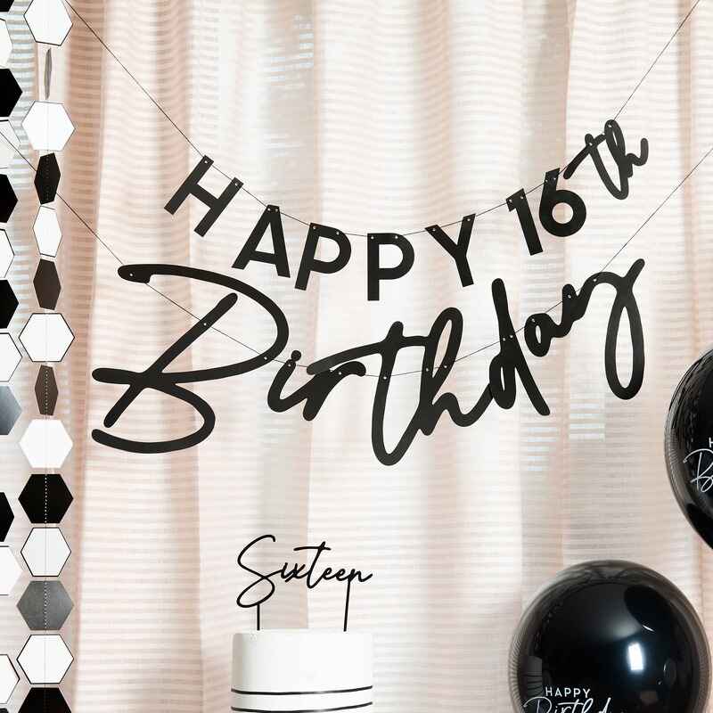 Customisable Black Happy Birthday Garland I Milestone Birthday Decorations I My Dream Party Shop UK