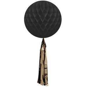 Black Honeycomb Ball with Gold Tassel I Modern Black Party Decorations I My Dream Party Shop I UK