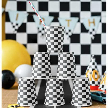 Black and White Checked Cups I Racing Car Party Supplies I My Dream Party Shop