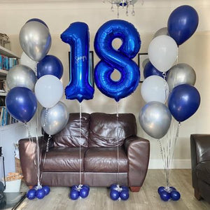 Metallic Blue 18 Helium Numbers with Matching Bouquets I My Dream Party Shop Ruislip