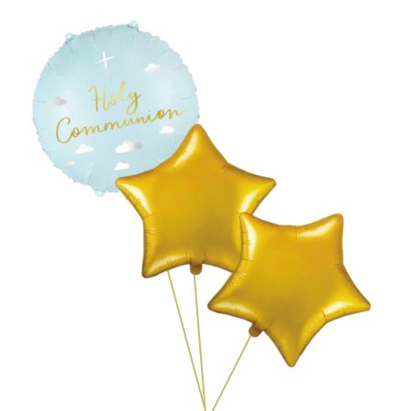 Blue Holy Communion and Gold Star Bouquet I Helium Balloons Ruislip I My Dream Party Shop