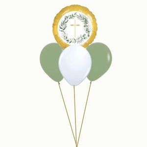 Botanical Leaves Gold Cross 3 Latex Helium Bouquet I Balloons for Collection Ruislip I My Dream Party Shop