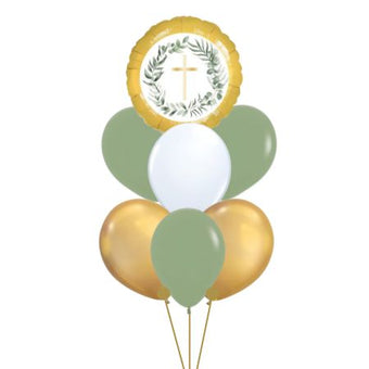 Botanical Leaves Gold Cross 6 Latex Helium Bouquet I Balloons for Collection Ruislip I My Dream Party Shop