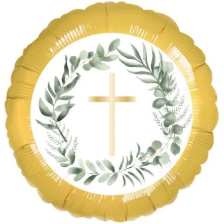 Botanical Leave Gold Cross Balloon I Christening Balloons I My Dream Party Shop UK