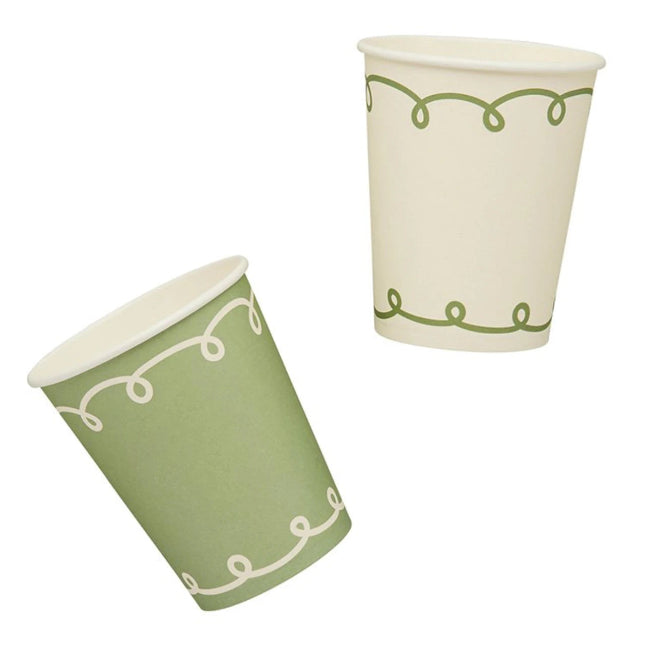 Botanical Sage Green and Cream Party Cups I Botanical Party Supplies I My Dream Party Shop UK