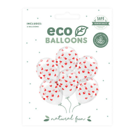 Clear Latex Balloons with Red Hearts 6 Pack I Valentine's Day Balloons UK