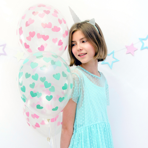 Mint Green Heart Latex Balloons I Patterned Latex Balloons I My Dream Party Supplies UK