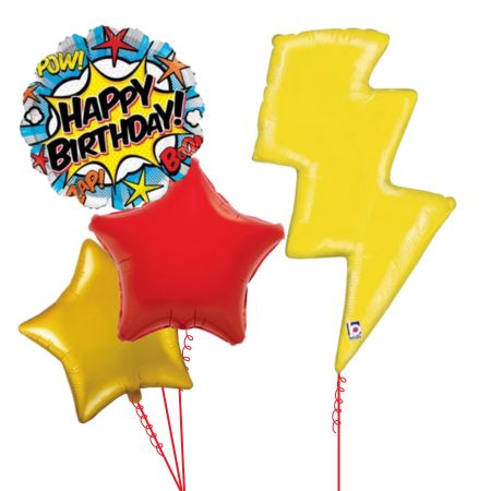 White Comic Superhero Trio and Lightenig Bolt Helium Balloon Set I My Dream Party Shop Ruislip