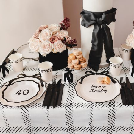 Cream and Black Bow Cups I Bow Party Tableware I My Dream Party Shop UK