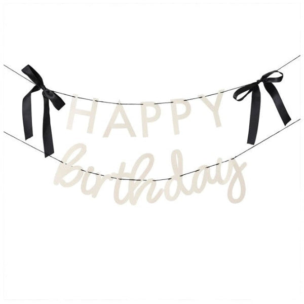 Cream Happy Birthday Garland with Satin Bows I Bow Party Decorations I My Dream Party Shop UK