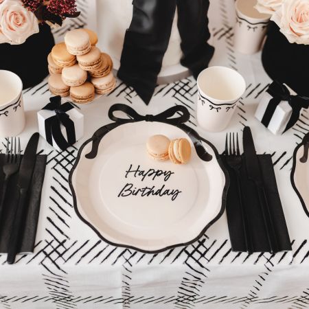 Black and Cream Bow Happy Birthday Plates I Bow Party Supplies I My Dream Party Shop UK