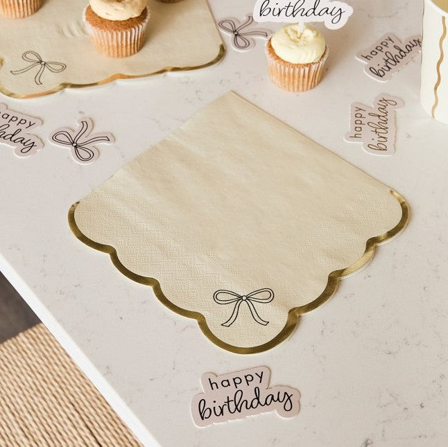 Cream and Gold Napkins with Bow Detailing I Cream Birthday Party Decorations I My Dream Party Shop 