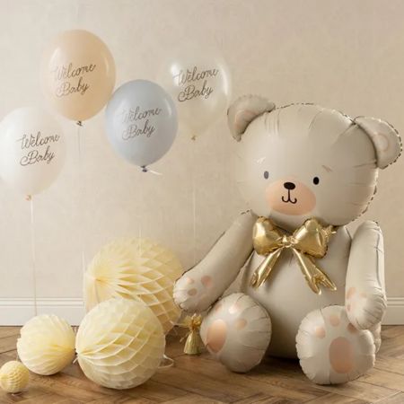 Giant Cream and Gold Teddy Bear Balloon IFirst Birthday Balloons I My Dream Party Shop UK
