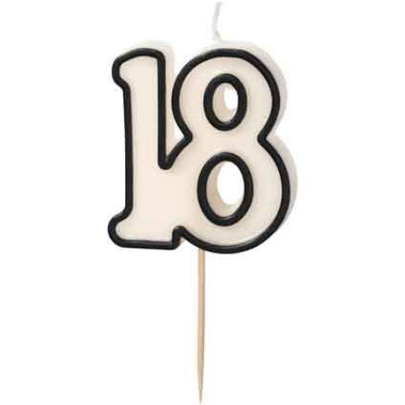 Cream and Black 18th Birthday Candle I 18th Birthday Party Supplies I My Dream Party Shop UK