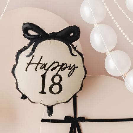 Cream and Black 18th Birthday Bow Balloon I 18th Birthday Party Decorations I My Dream Party Shop UK