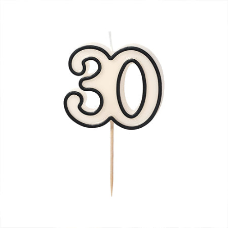 Cream and Black 30th Birthday Candle I 30th Birthday Party Supplies I My Dream Party Shop UK