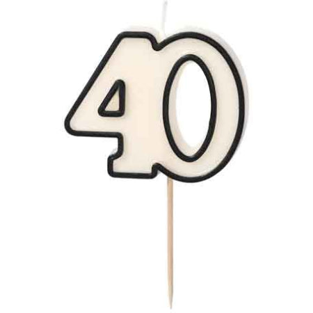 Cream and Black 40th Birthday Candle I 40th Birthday Party Supplies I My Dream Party Shop UK