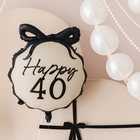 Cream and Black 40 Bow Balloon I 40th Birthday Party Decorations I My Dream Party Shop UK
