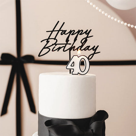 Cream and Black 40 Birthday Candle I 40th Party Supplies I My Dream Party Shop UK